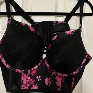 Torrid Black and Pink Floral Underwire Bra